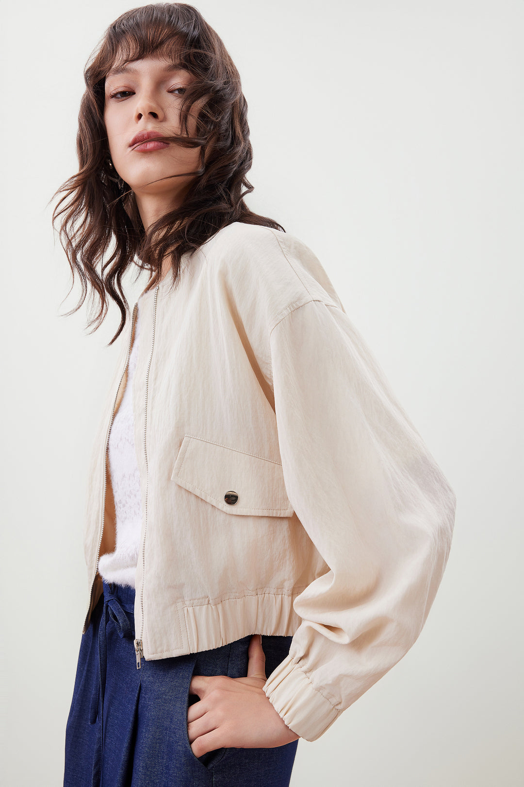 無領長袖休閒外套