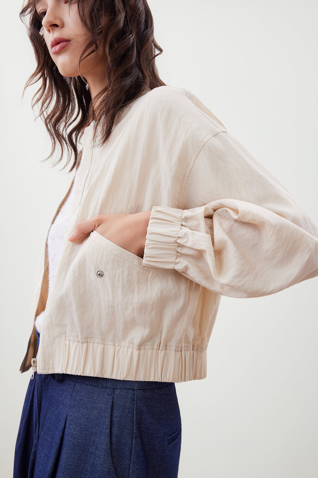 無領長袖休閒外套