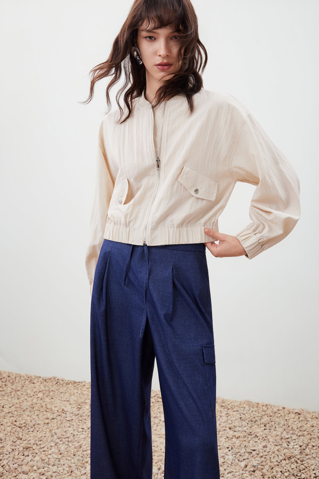 無領長袖休閒外套