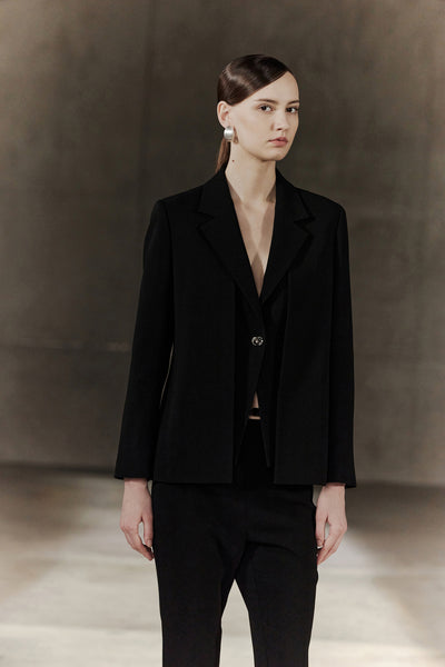 BLAACK WOMAN-blaack-notch-lapel-long-sleeve-blazer-56917605-Black