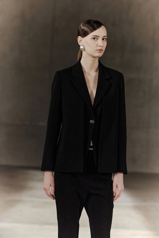 BLAACK WOMAN-blaack-notch-lapel-long-sleeve-blazer-56917605-Black