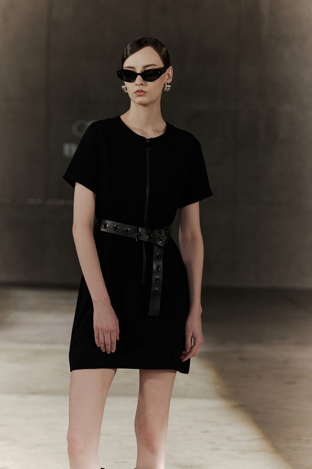 BLAACK WOMAN-blaack-round-neck-short-sleeve-dress-with-belt-56937066-Black