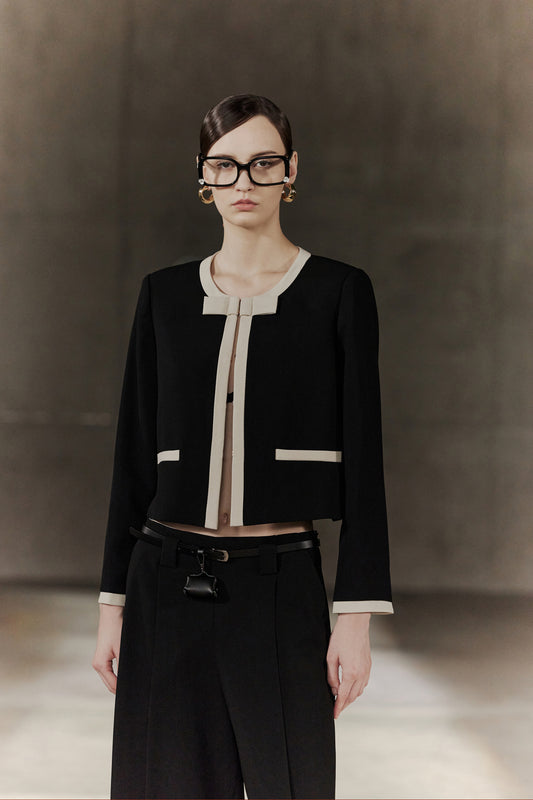 BLAACK WOMAN-blaack-contrast-collar-long-sleeve-jacket-56987020-Black