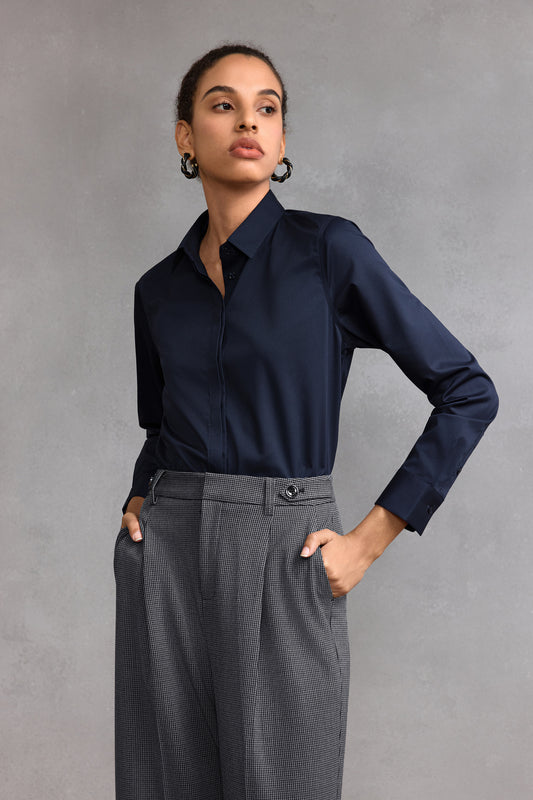 G2000 WOMAN-modal-shirt-neck-long-sleeve-dress-shirt-with-detachable-tie-58221053-Blue