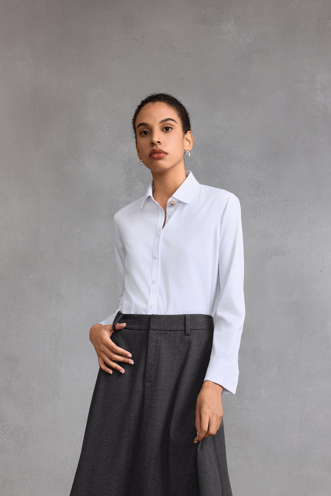 G2000 WOMAN-modal-shirt-neck-long-sleeve-dress-shirt-58221063-White