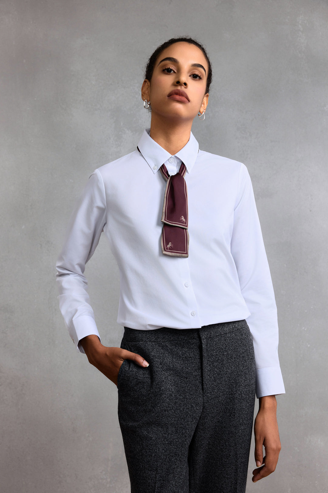 Non-Iron Shirt Neck Long-Sleeve Dress Shirt With Scarf