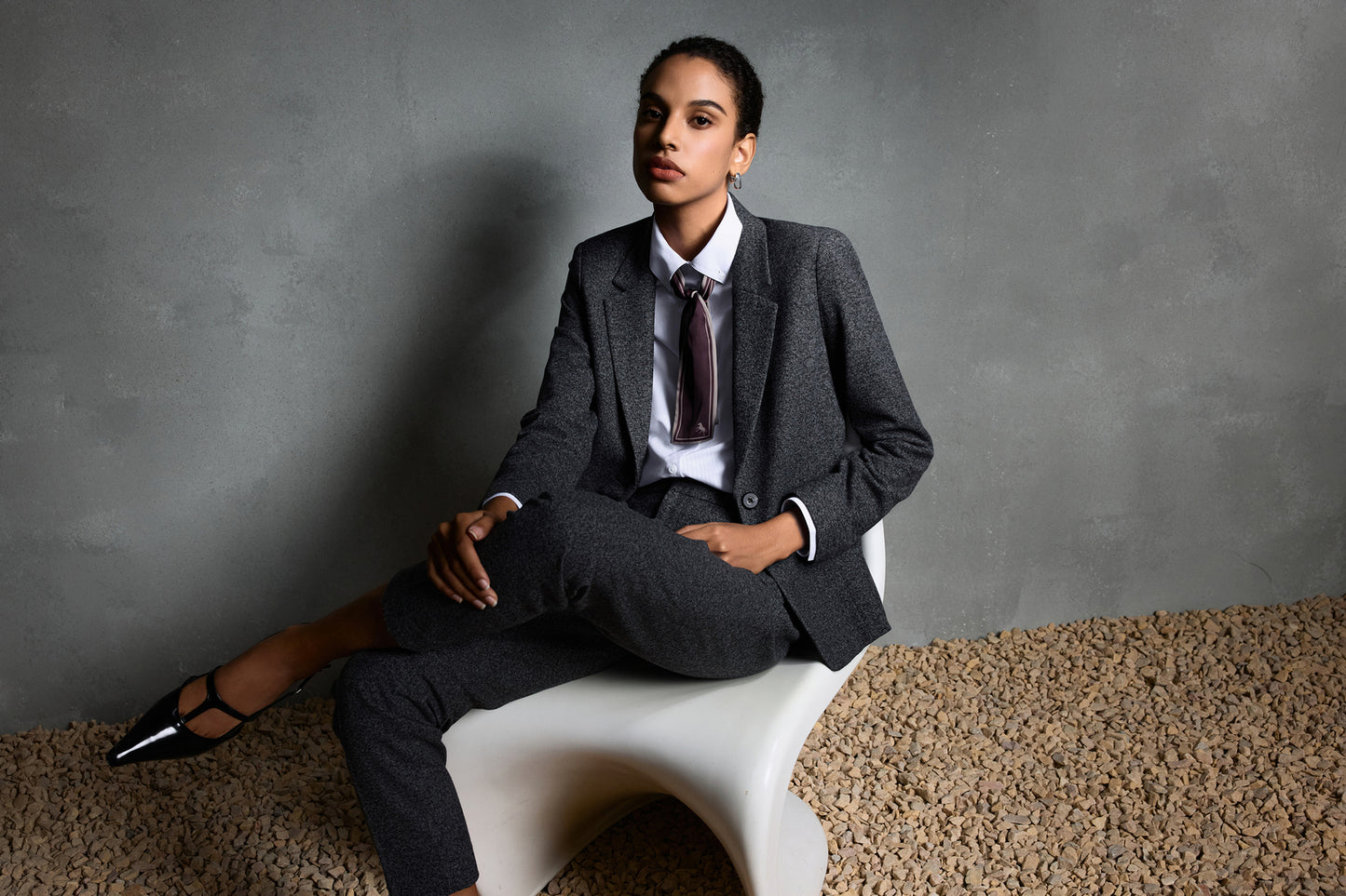 Non-Iron Shirt Neck Long-Sleeve Dress Shirt With Scarf