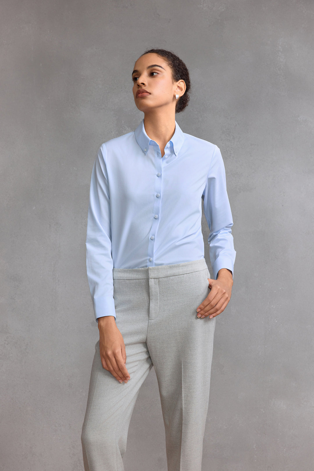 G2000 WOMAN-non-iron-shirt-neck-long-sleeve-dress-shirt-with-scarf-58221083-Blue