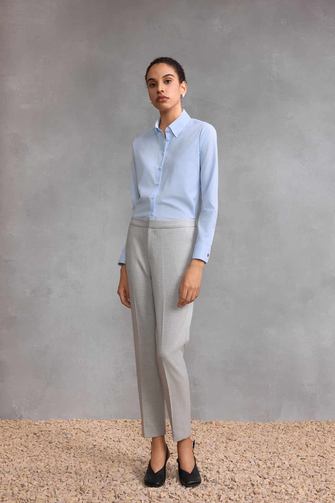 Non-Iron Shirt Neck Long-Sleeve Dress Shirt With Scarf