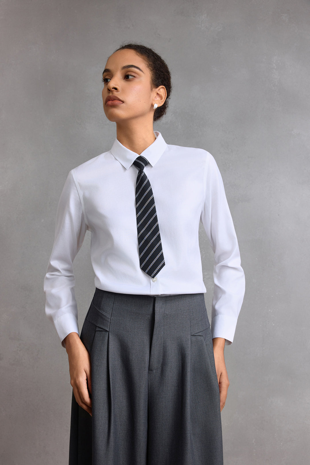 G2000 WOMAN-non-iron-shirt-neck-long-sleeve-dress-shirt-with-detachable-tie-58223013-White