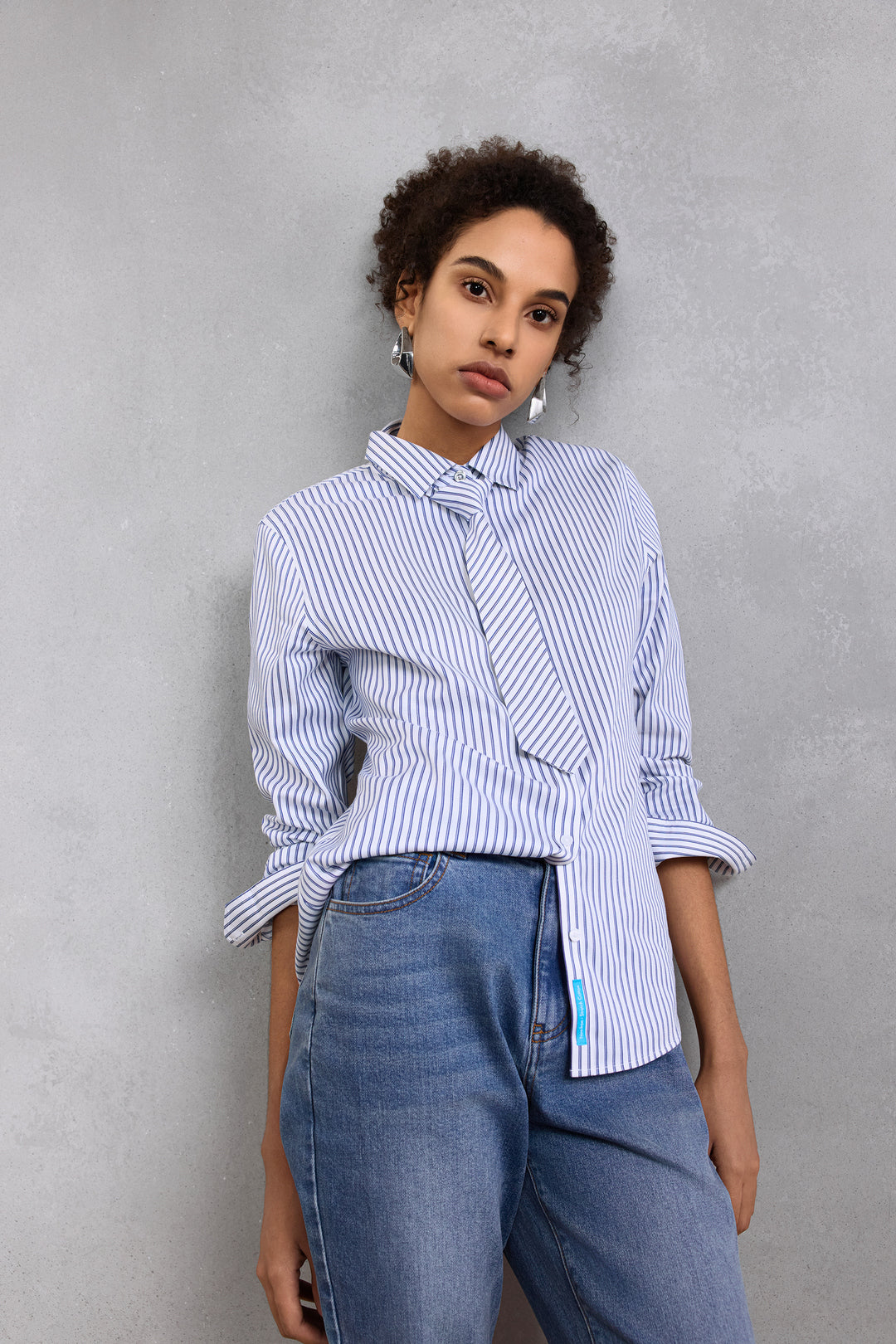 G2000 WOMAN-non-iron-shirt-neck-long-sleeve-dress-shirt-with-tie-58223043-Blue