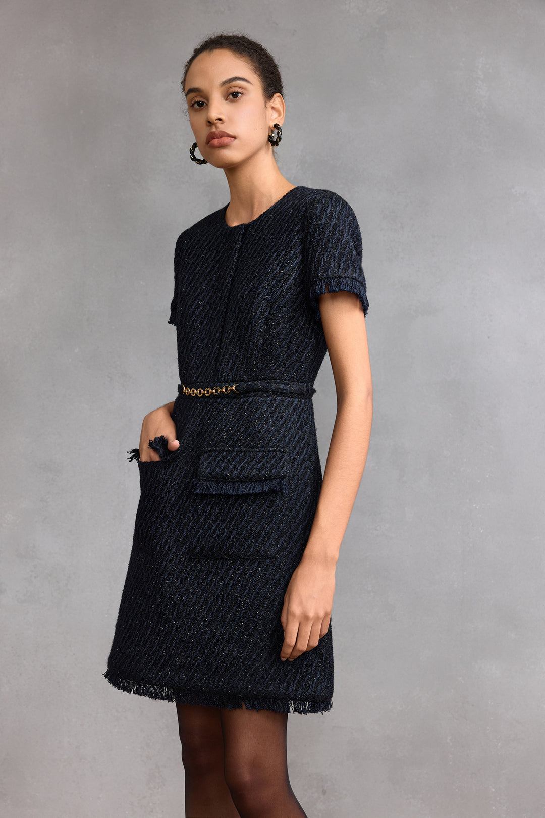 G2000 WOMAN-round-neck-short-sleeve-dress-with-chain-belt-58231042-Blue