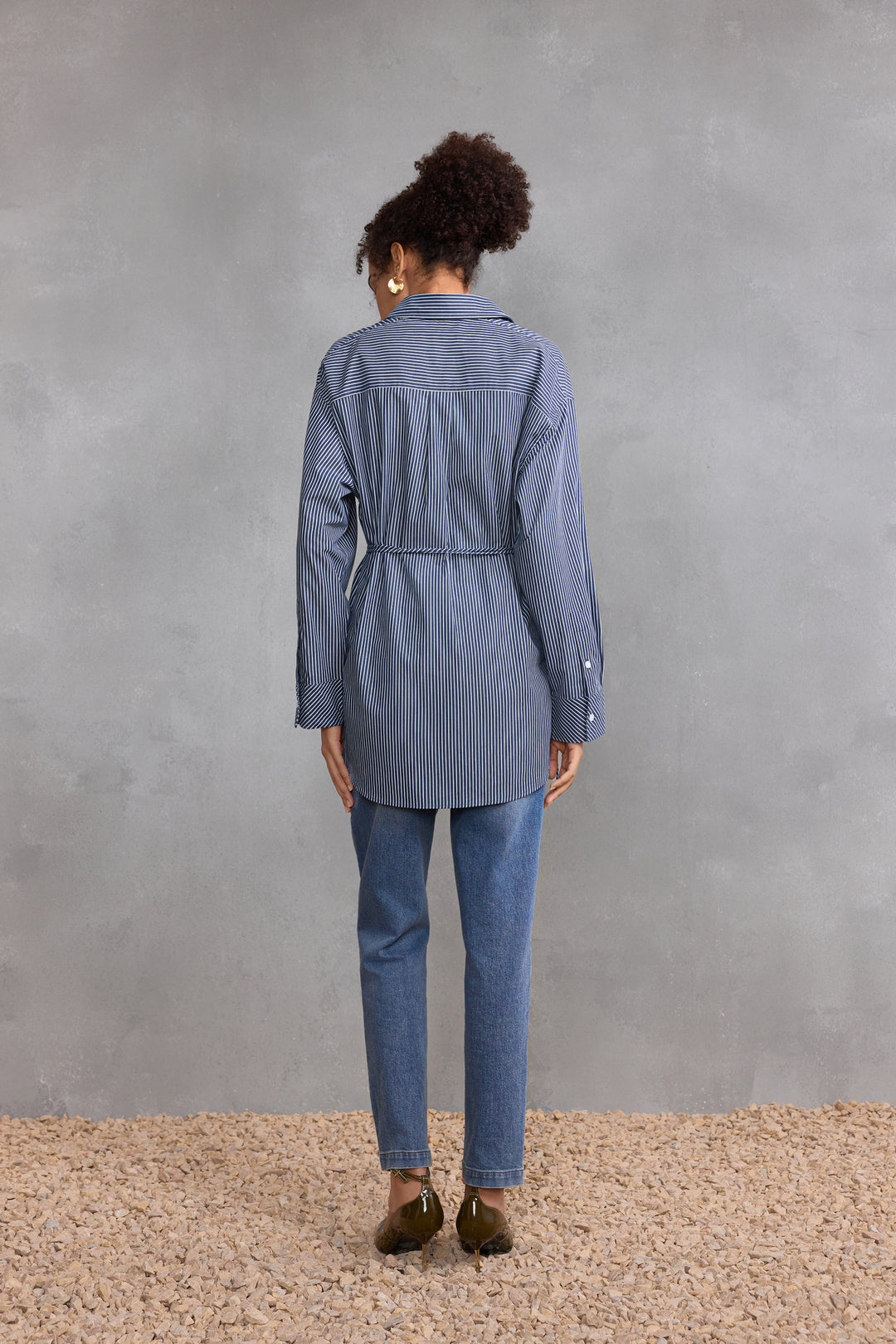 Cotton 翻領休閒恤衫(配腰帶)