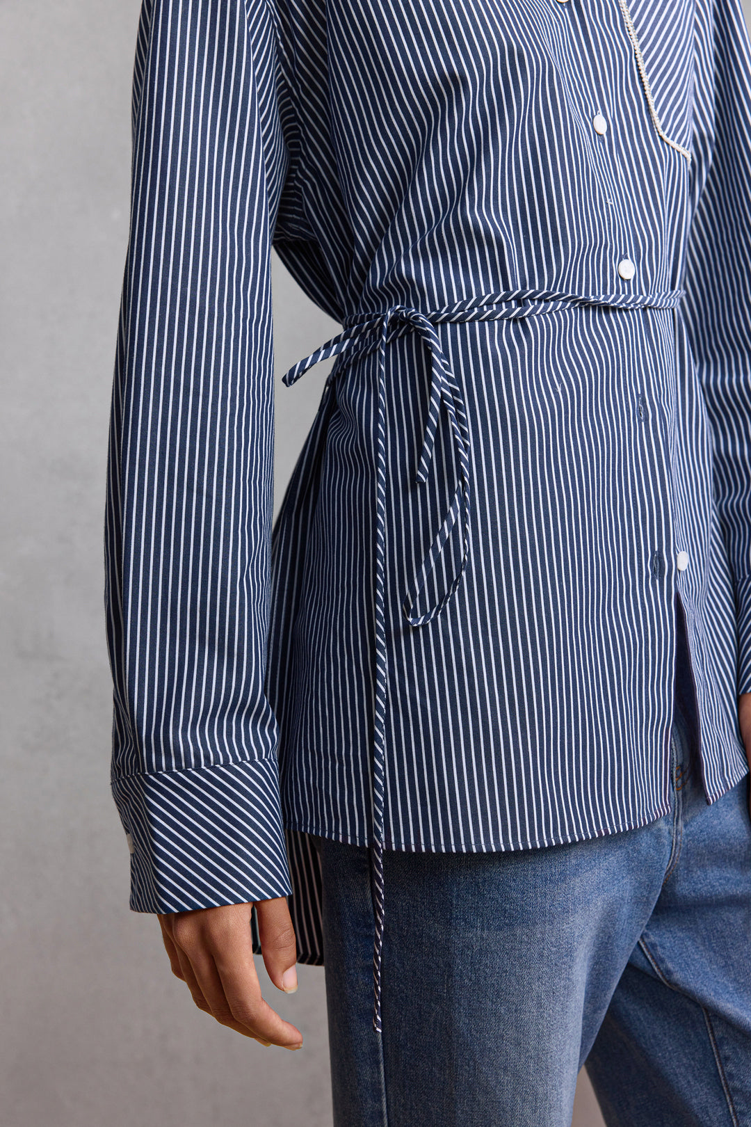 Cotton 翻領休閒恤衫(配腰帶)