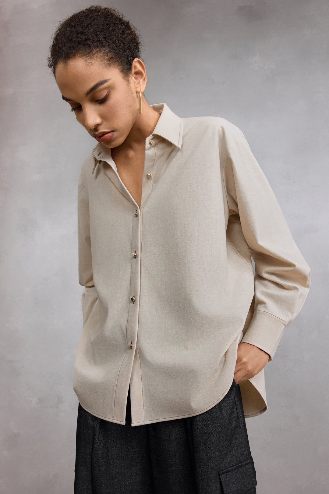 G2000 WOMAN-lapel-collar-long-sleeve-short-sleeve-casual-shirt-58234867-Beige