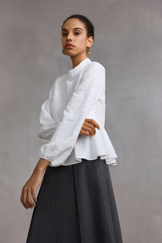 G2000 WOMAN-stand-collar-long-sleeve-long-sleeve-blouse-58241080-White