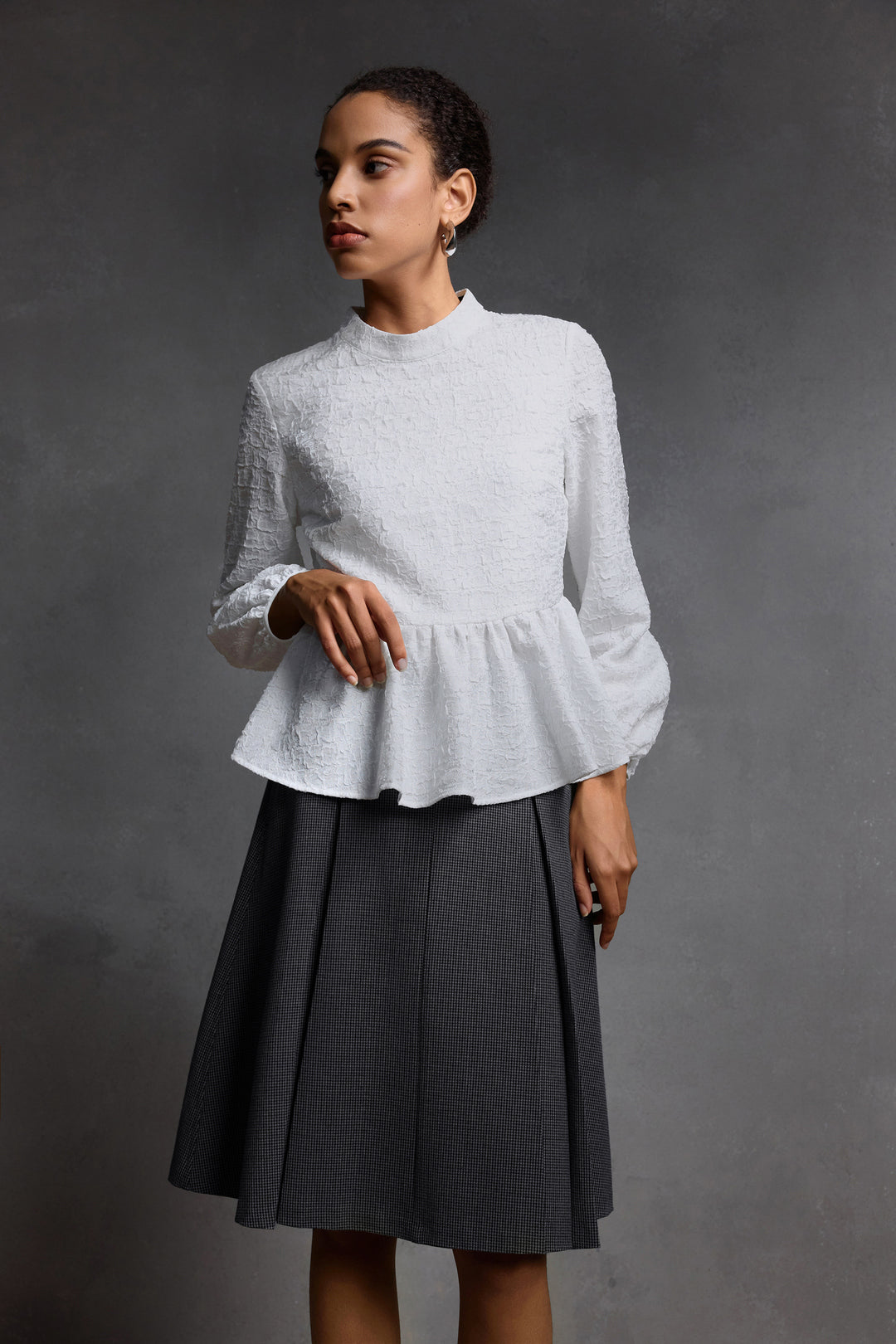 Textured Stand Collar Blouse