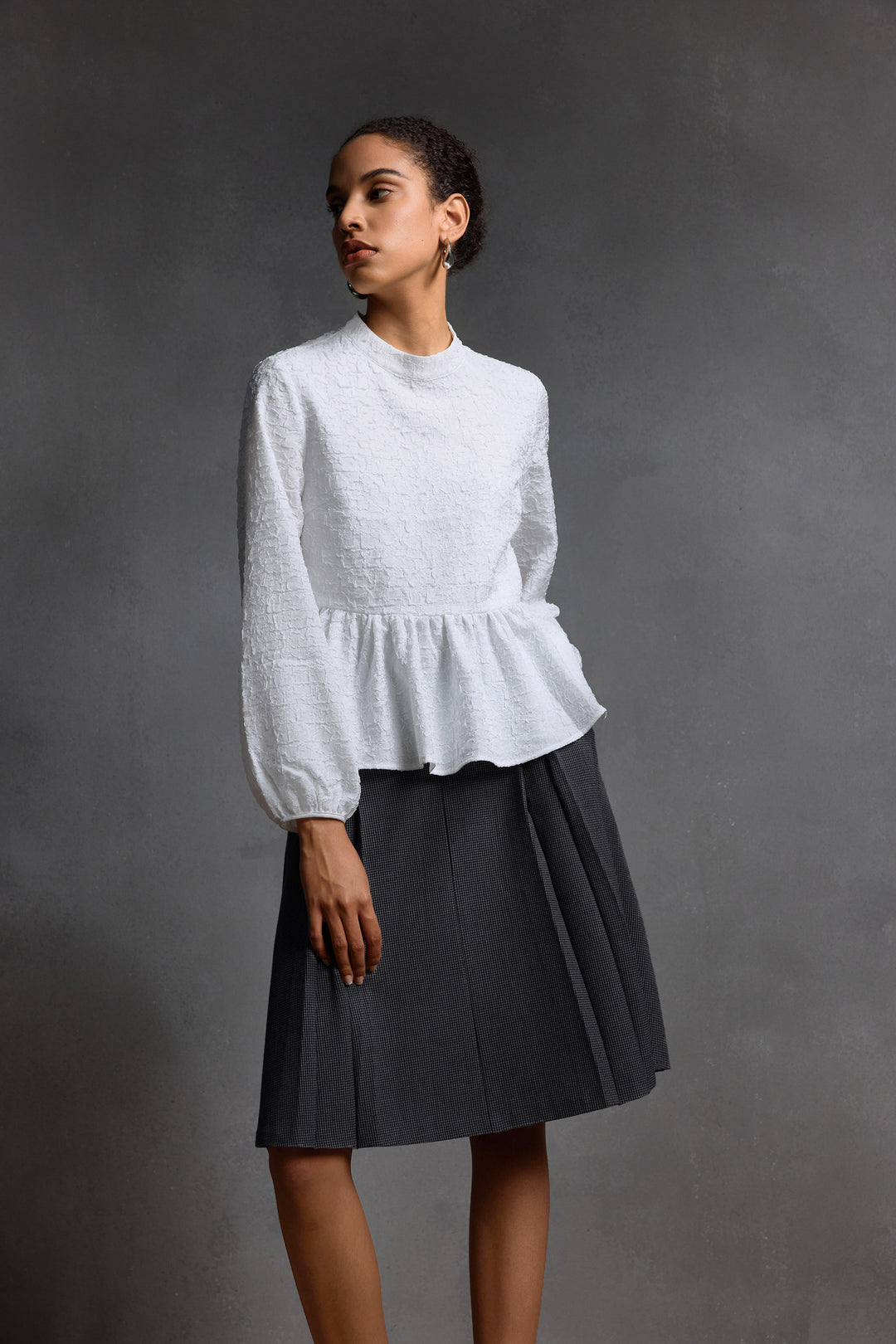 Textured Stand Collar Blouse