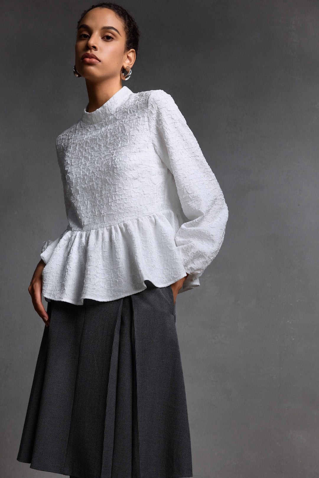 Textured Stand Collar Blouse