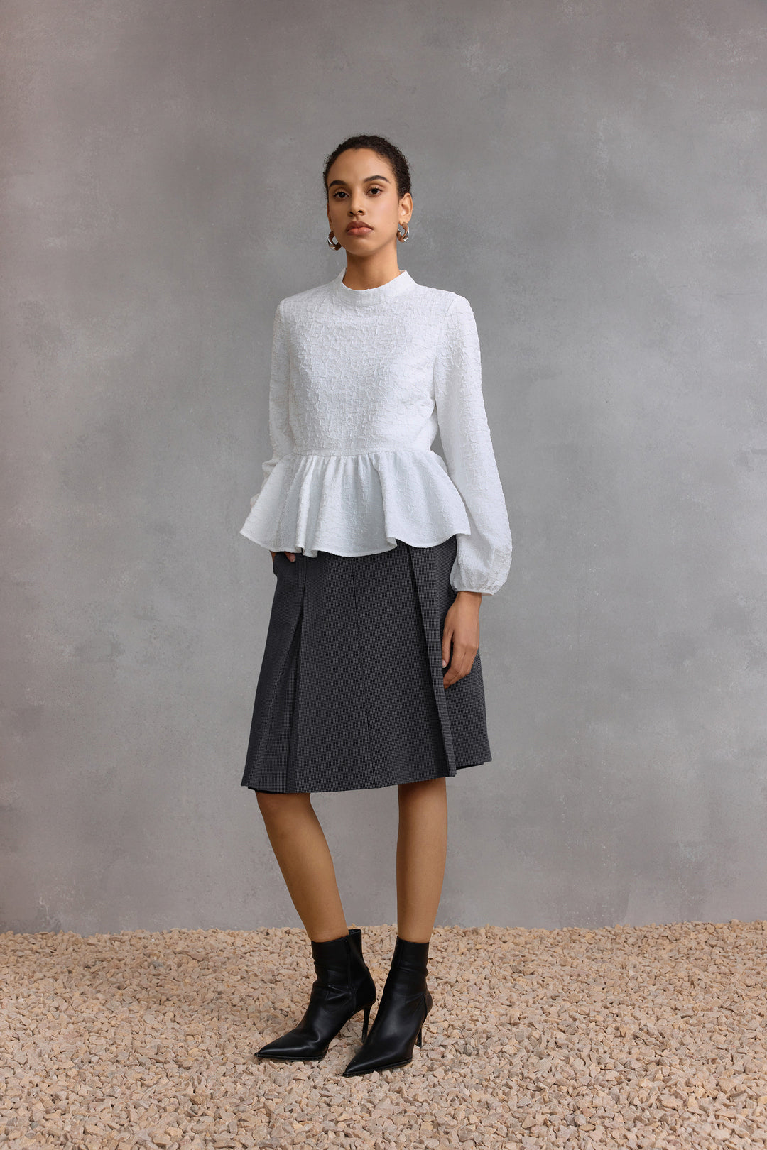 Textured Stand Collar Blouse