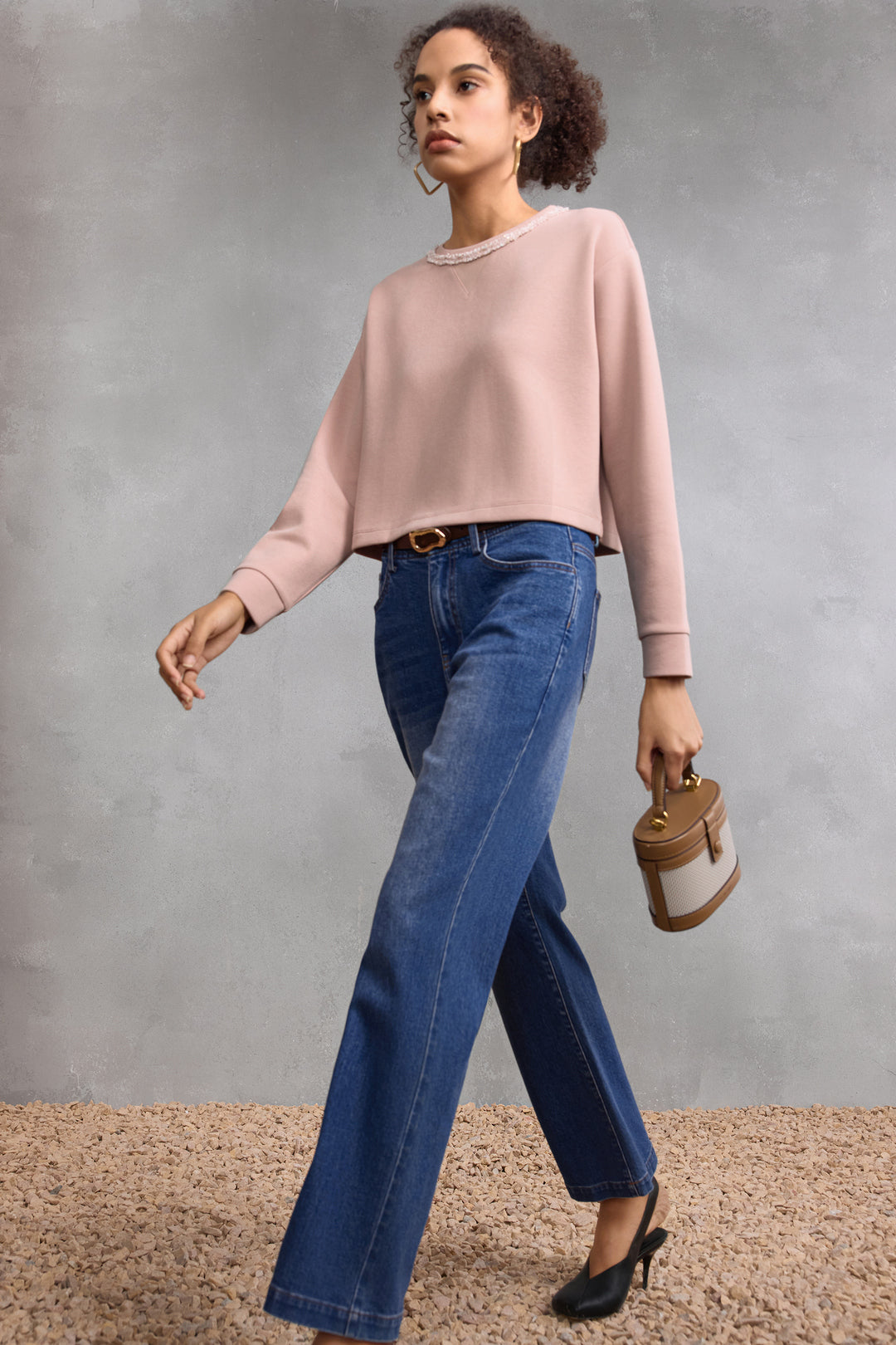 圓領長袖切駁衫