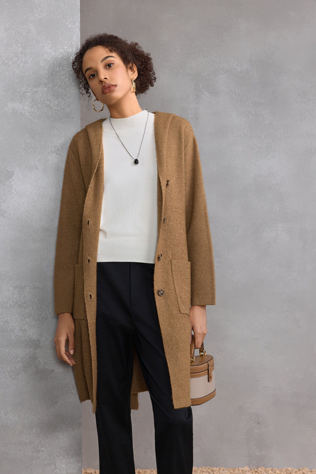 G2000 WOMAN-lapel-collar-long-sleeve-cardigan-58275311-Brown