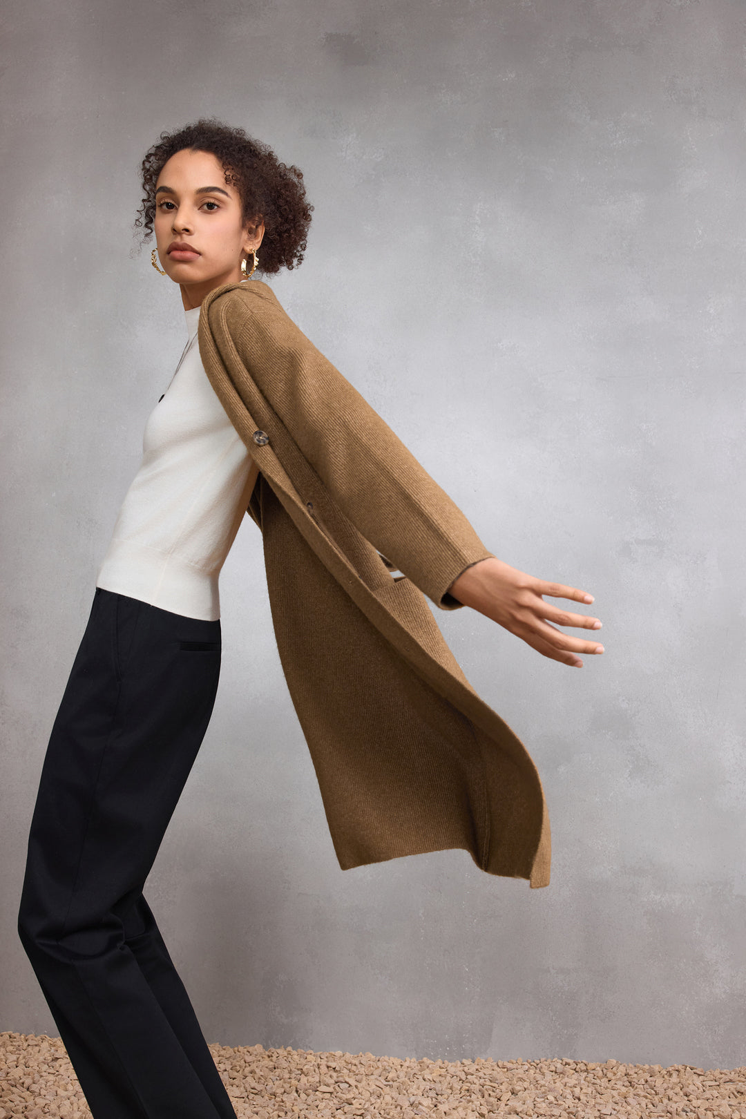 Lapel Collar Long Sleeve Cardigan