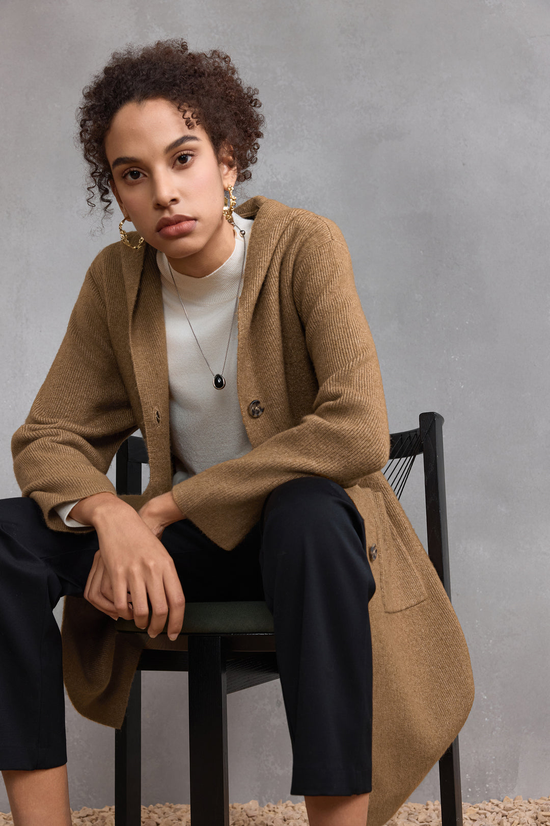 Lapel Collar Long Sleeve Cardigan