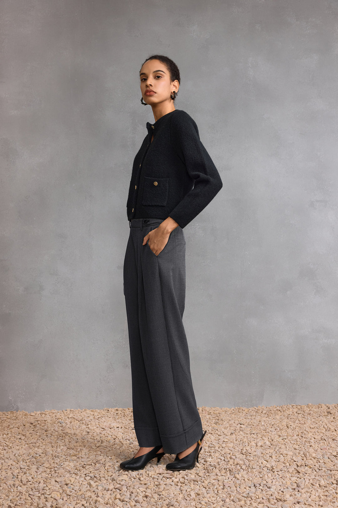 Wool Blend Round Neck Cardigan