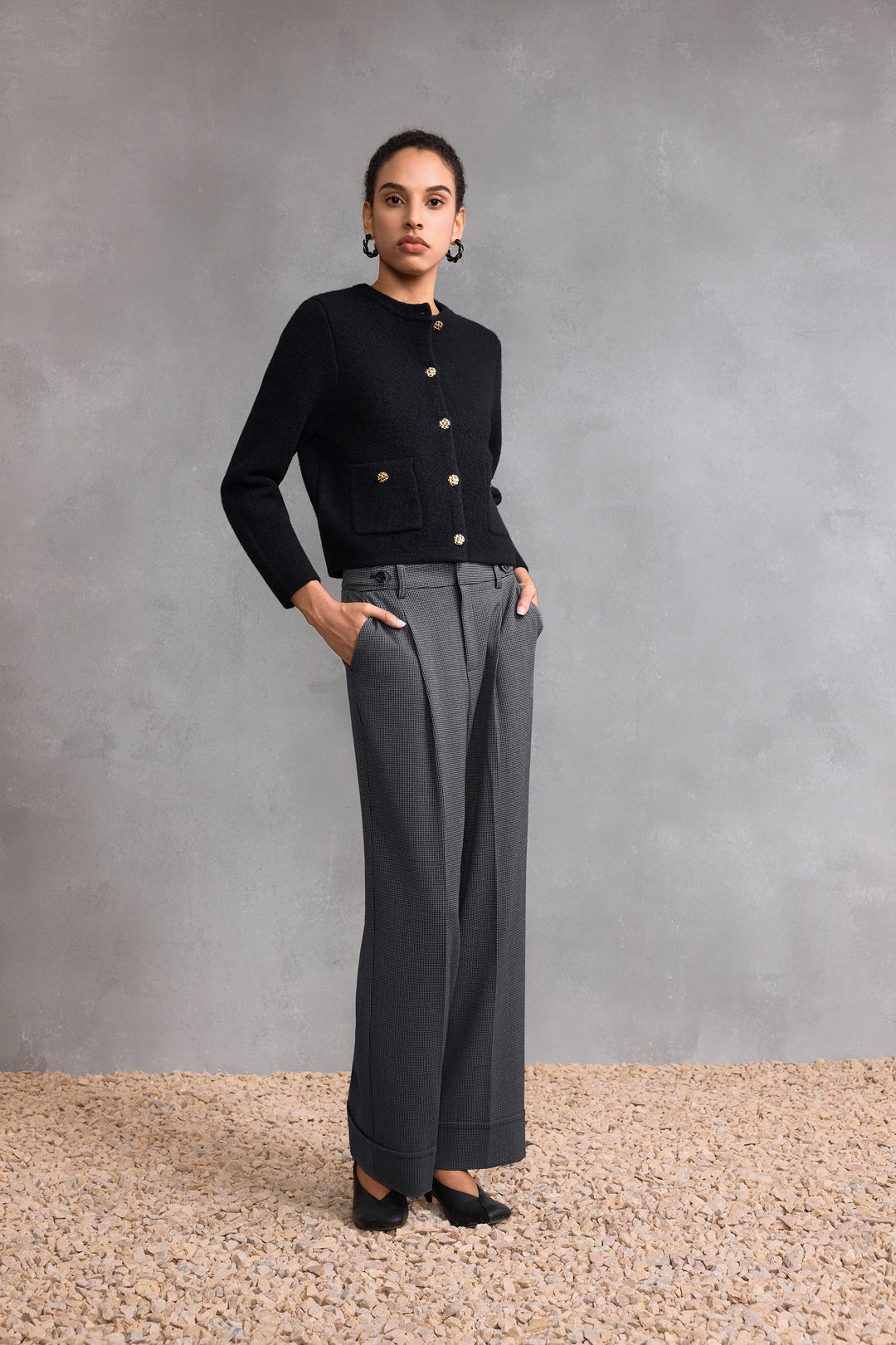 Wool Blend Round Neck Cardigan