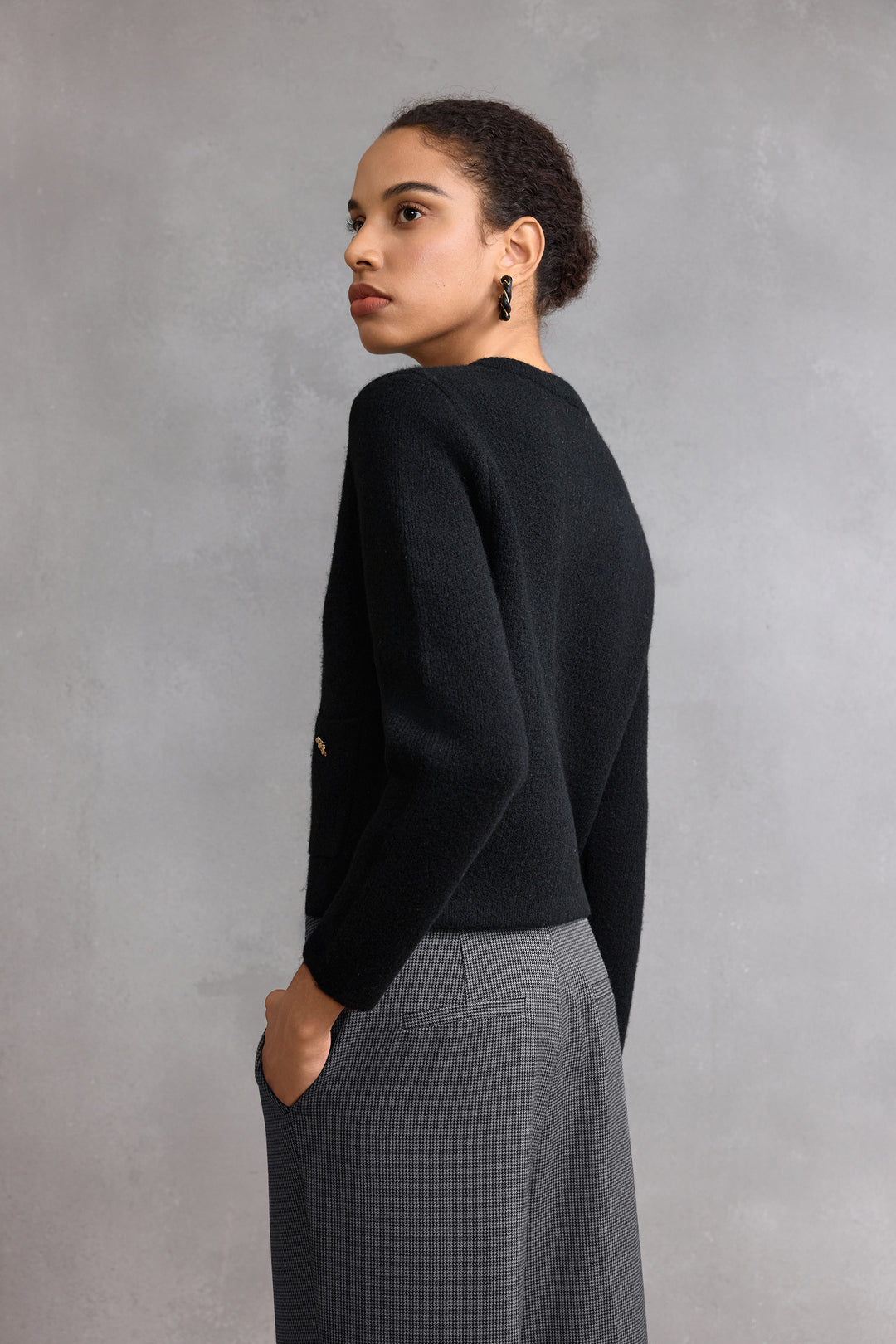 Wool Blend Round Neck Cardigan