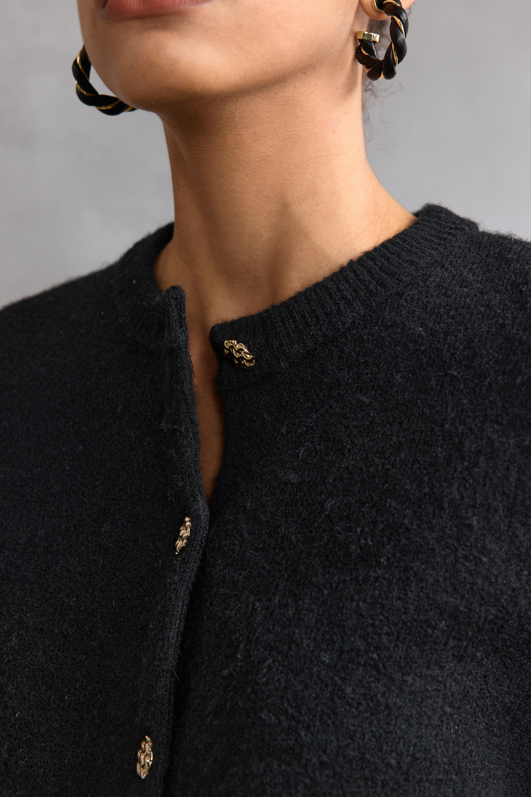 Wool Blend Round Neck Cardigan