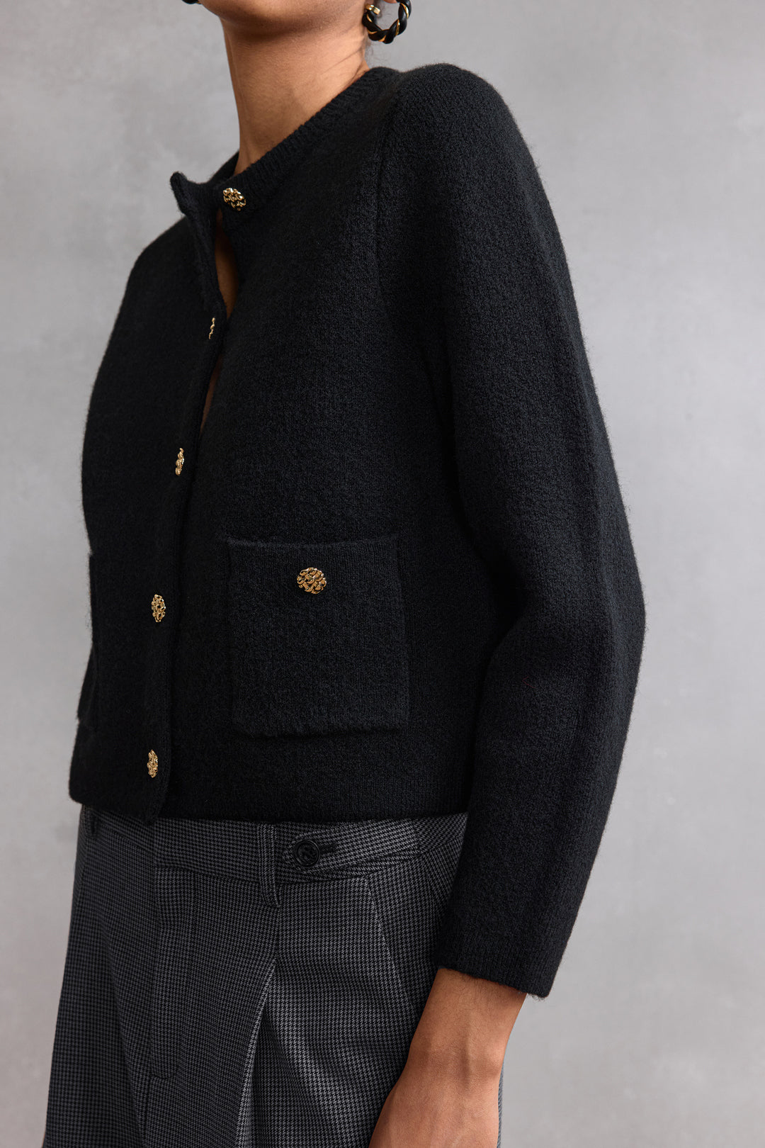 Wool Blend Round Neck Cardigan