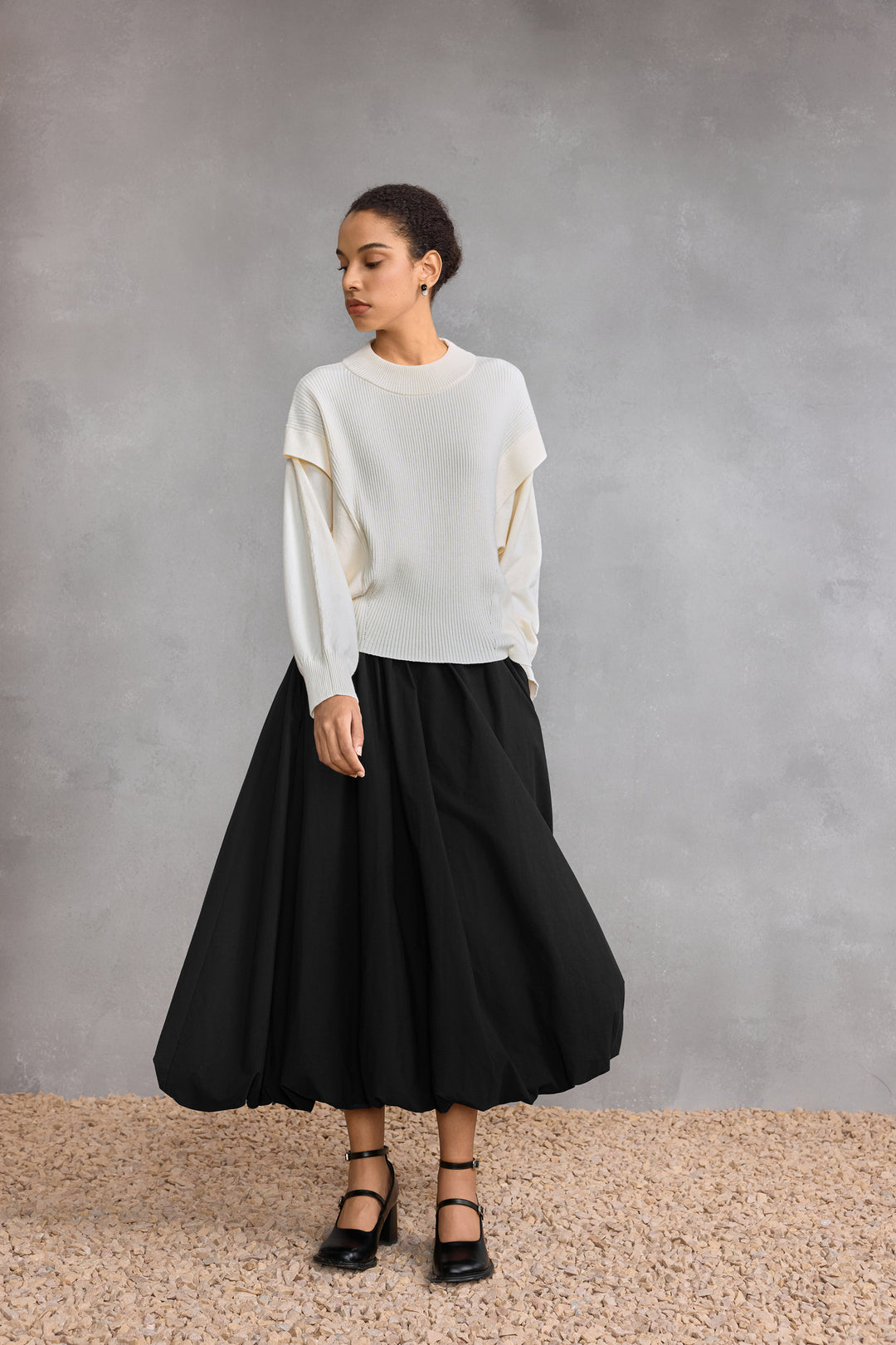 半高領長袖針織毛衣