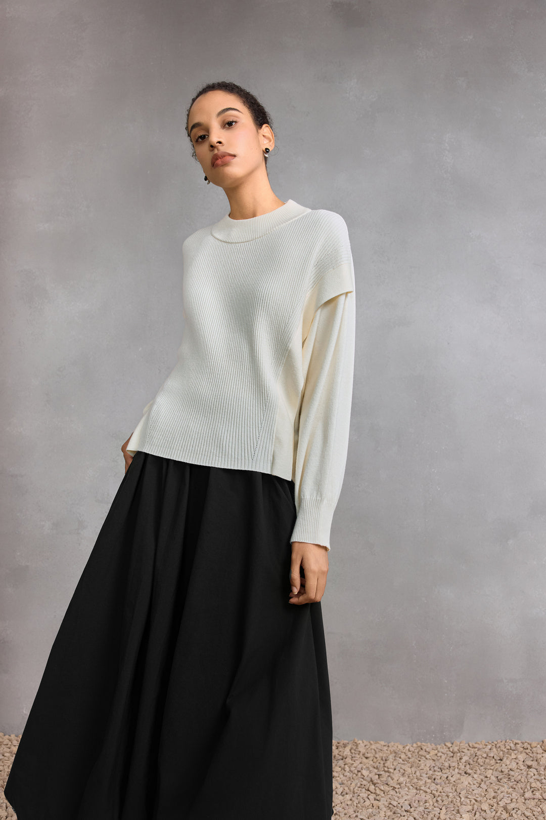 半高領長袖針織毛衣