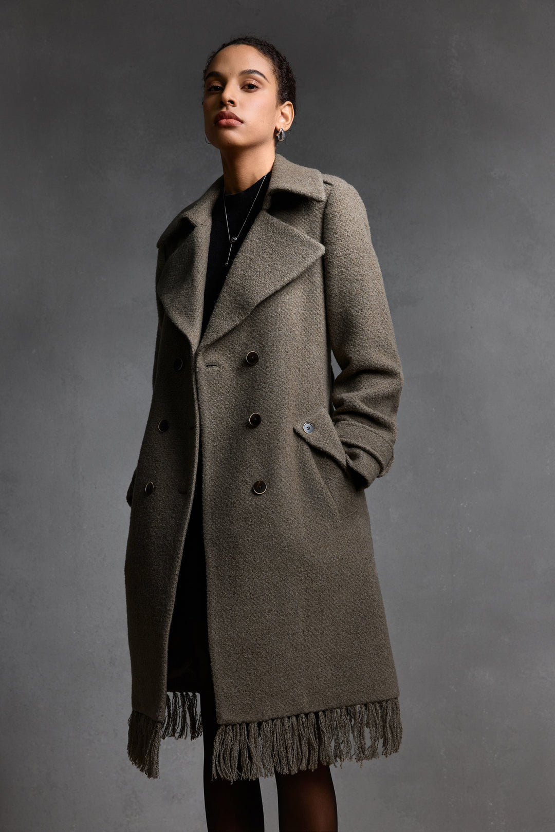 Lapel Collar Long Sleeve Coat