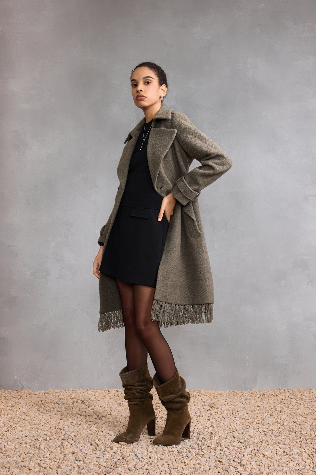 Lapel Collar Long Sleeve Coat