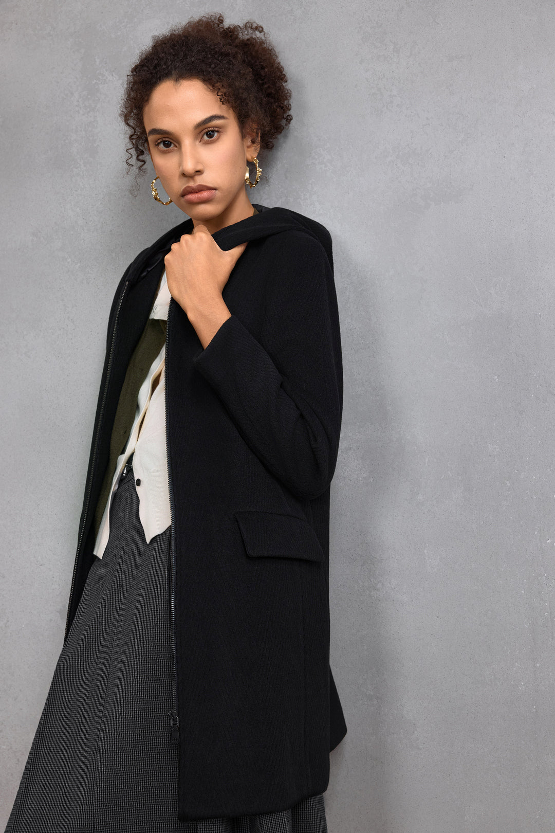 G2000 WOMAN-hooded-long-sleeve-coat-58291120-Black