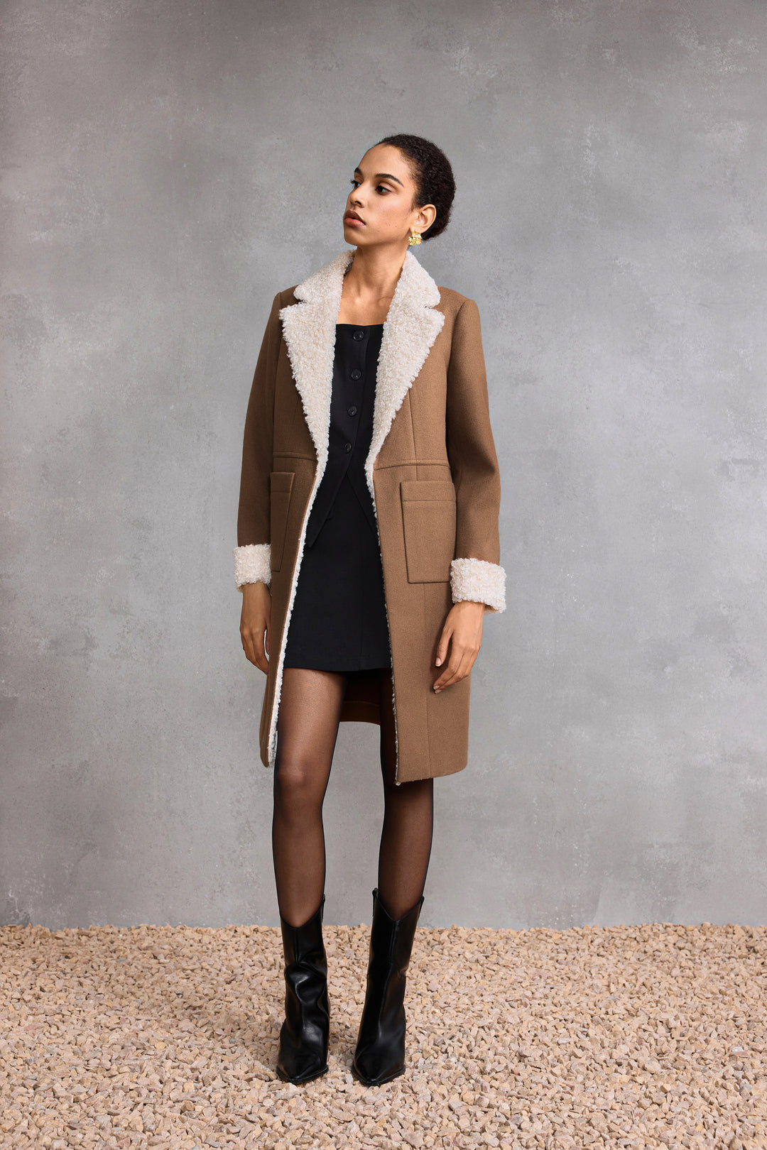 Lapel Collar Long Sleeve Coat