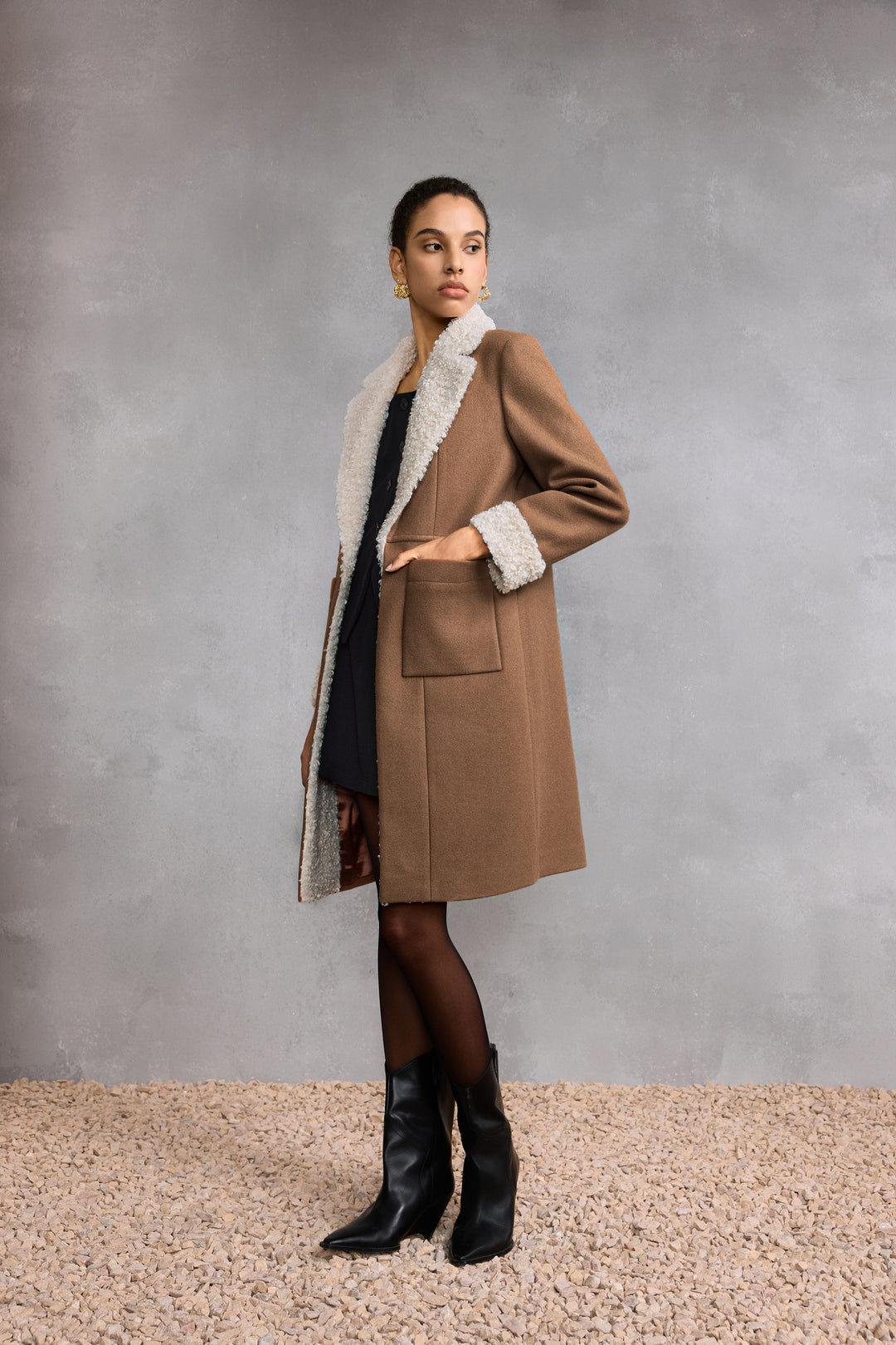 Lapel Collar Long Sleeve Coat