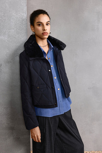 G2000 WOMAN-detachable-faux-fur-collar-long-sleeve-down-jacket-58299440-Blue