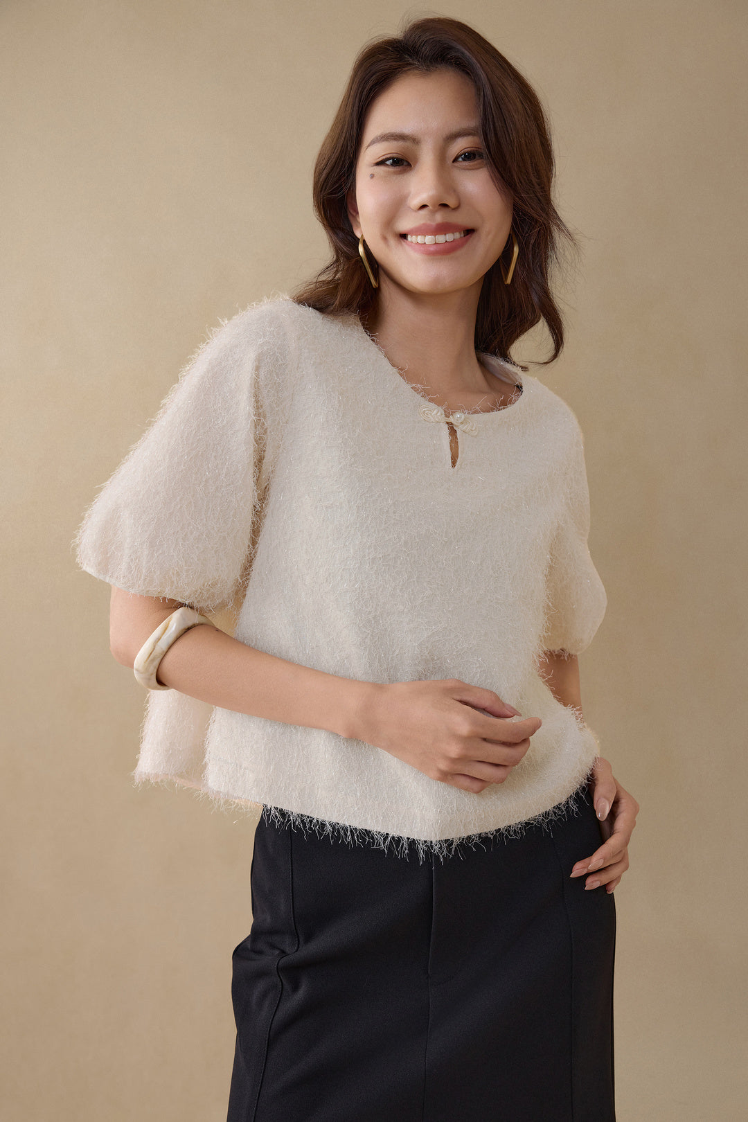 Textured Round Neck Blouse