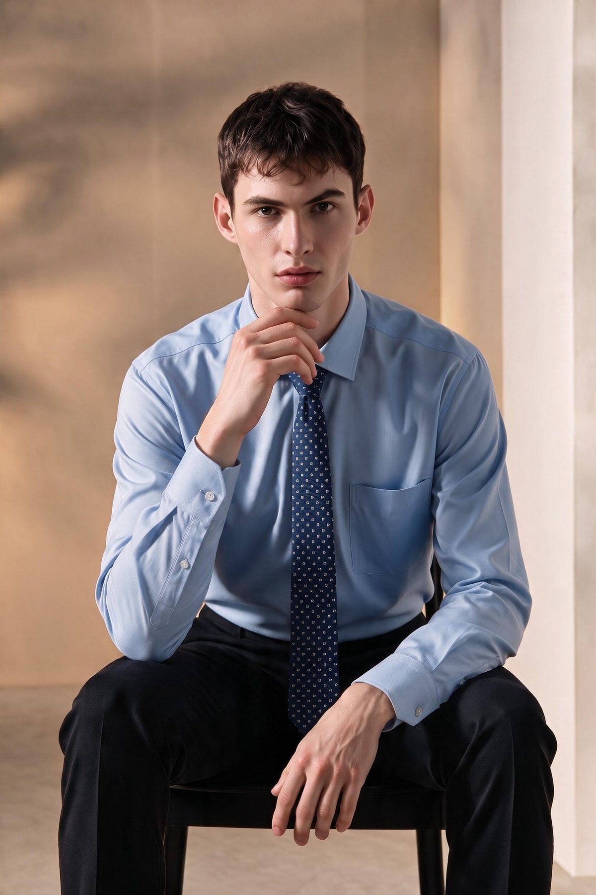 G2000 MAN-three-proof-finish-twill-long-sleeve-dress-shirt-61123892-Blue