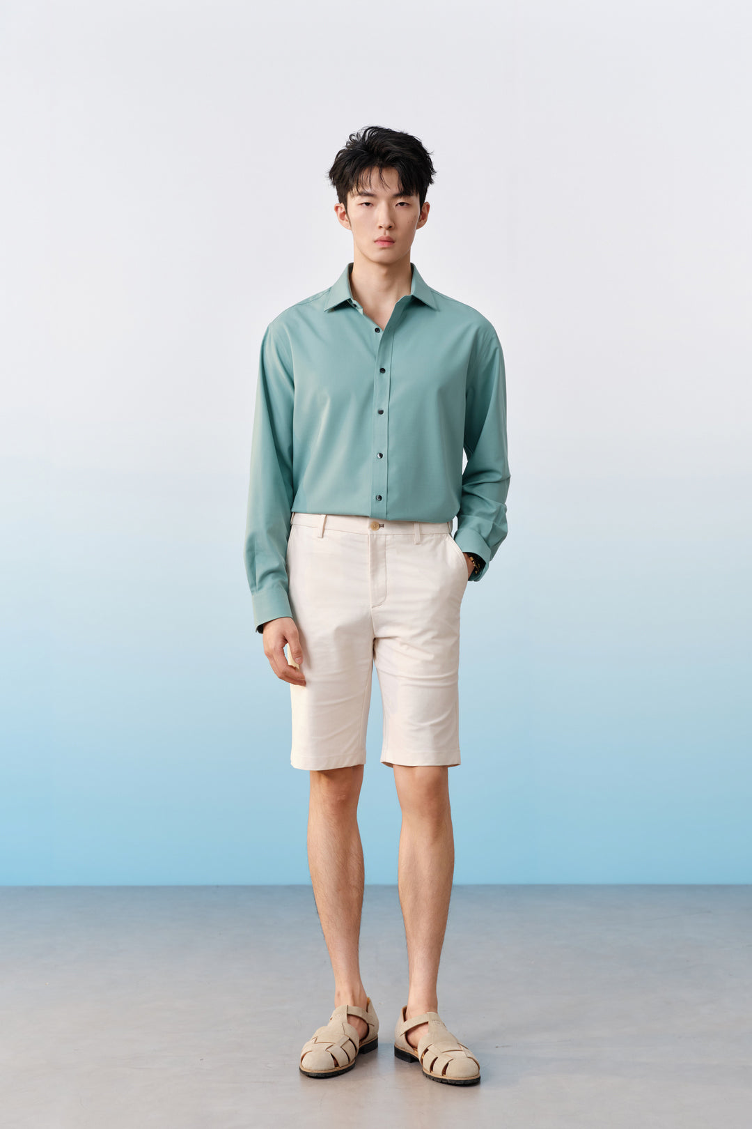 G2000 MAN-hidden-elastic-waistband-cotton-blend-casual-shorts-61161019-Beige