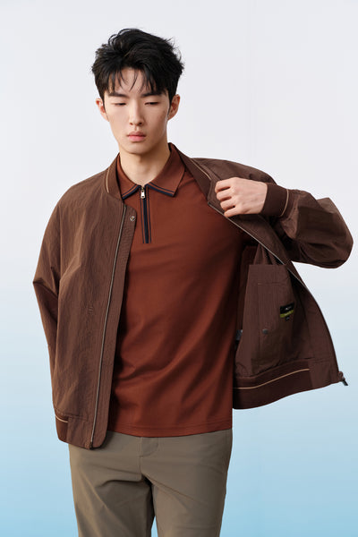 G2000 MAN-羅紋棒球領-jacket-61186104-Brown