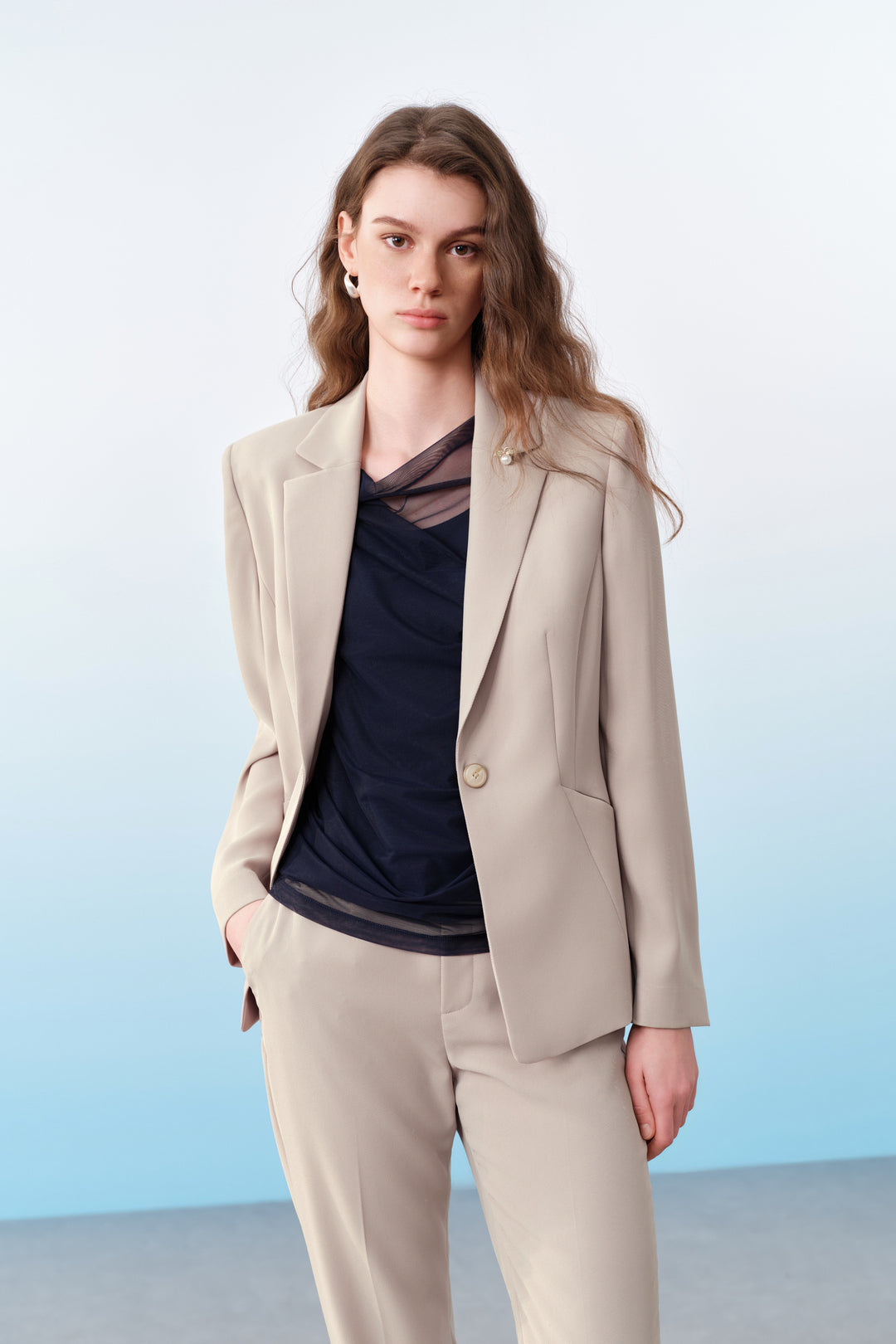 G2000 WOMAN-cool-touch-notch-lapel-suit-blazer-with-brooch-61211013-Beige