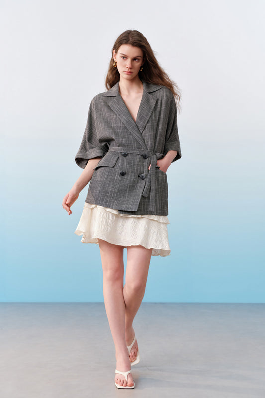 G2000 WOMAN-lapel-collar-half-sleeve-blazer-with-detachable-self-fabric-belt-61211600-Black