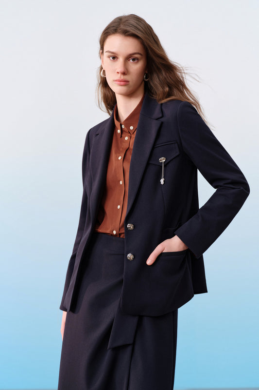 G2000 WOMAN-uv-protection-notch-lapel-blazer-with-detachable-brooch-61211643-Blue