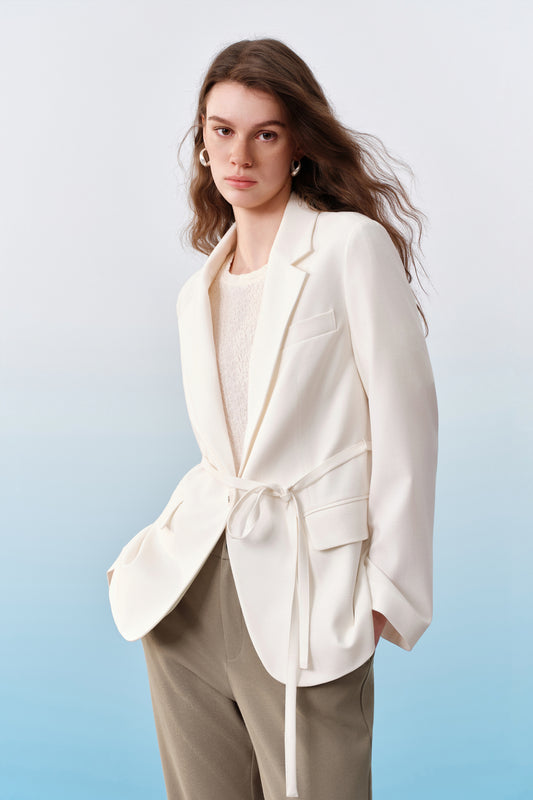 G2000 WOMAN-notch-lapel-long-sleeve-blazer-with-detachable-self-fabric-belt-61217697-White
