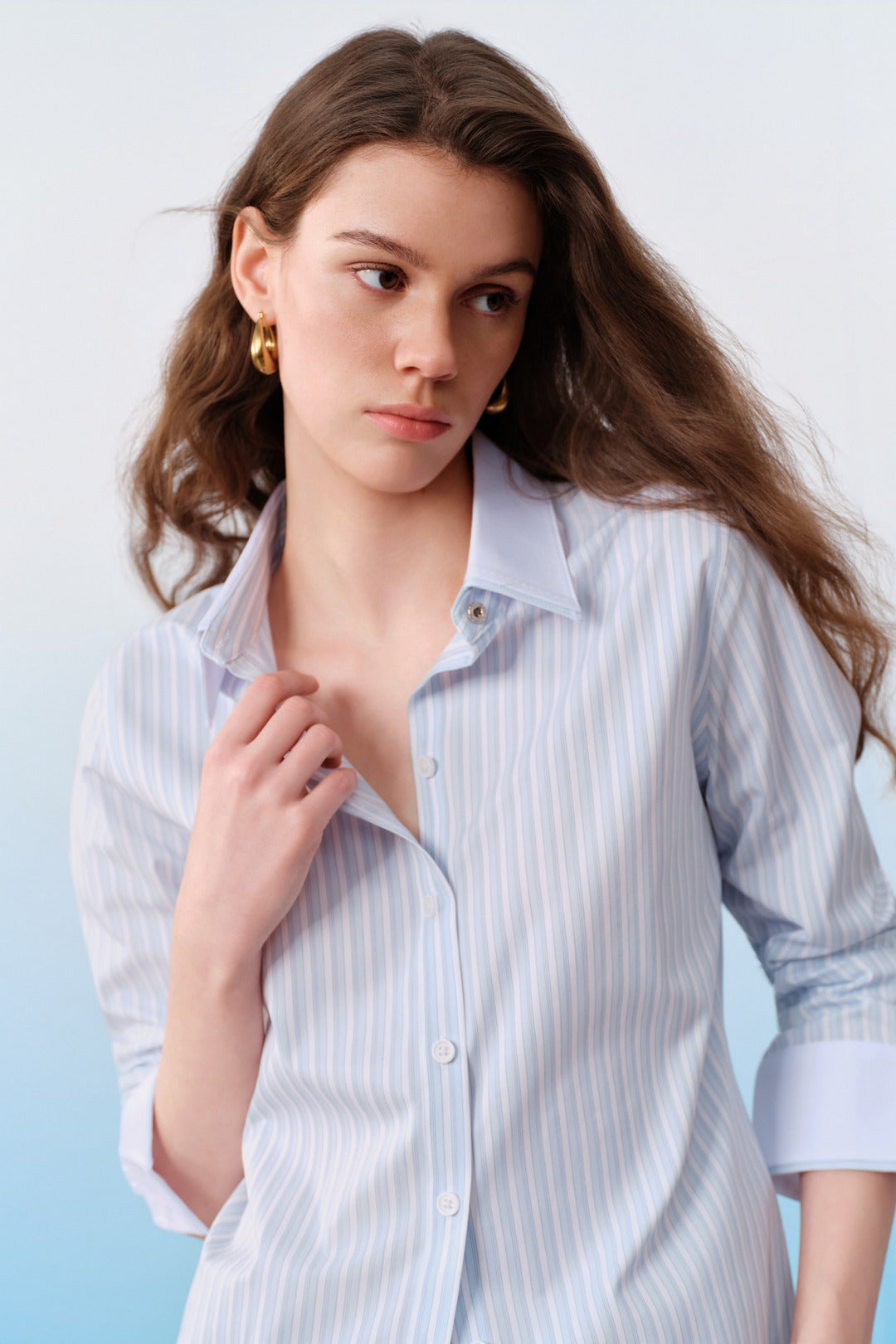 G2000 WOMAN-soft-modal-blend-shirt-collar-long-sleeve-dress-shirt-61221023-Blue